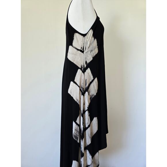 T Party Boho Tie Dye Black Maxi Dress Sz L Asymmetrical Hem - Picture 2 of 5